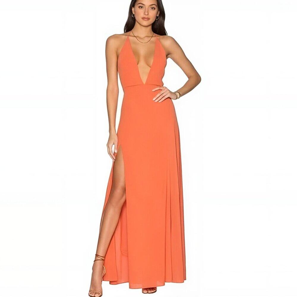 Superdown Ariana Halter Maxi Dress Tangerine Orange XS NWT